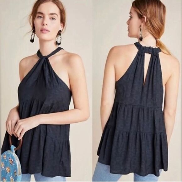 Anthropologie Black Lavinia High Neck Halter Blouse - Picture 3 of 11